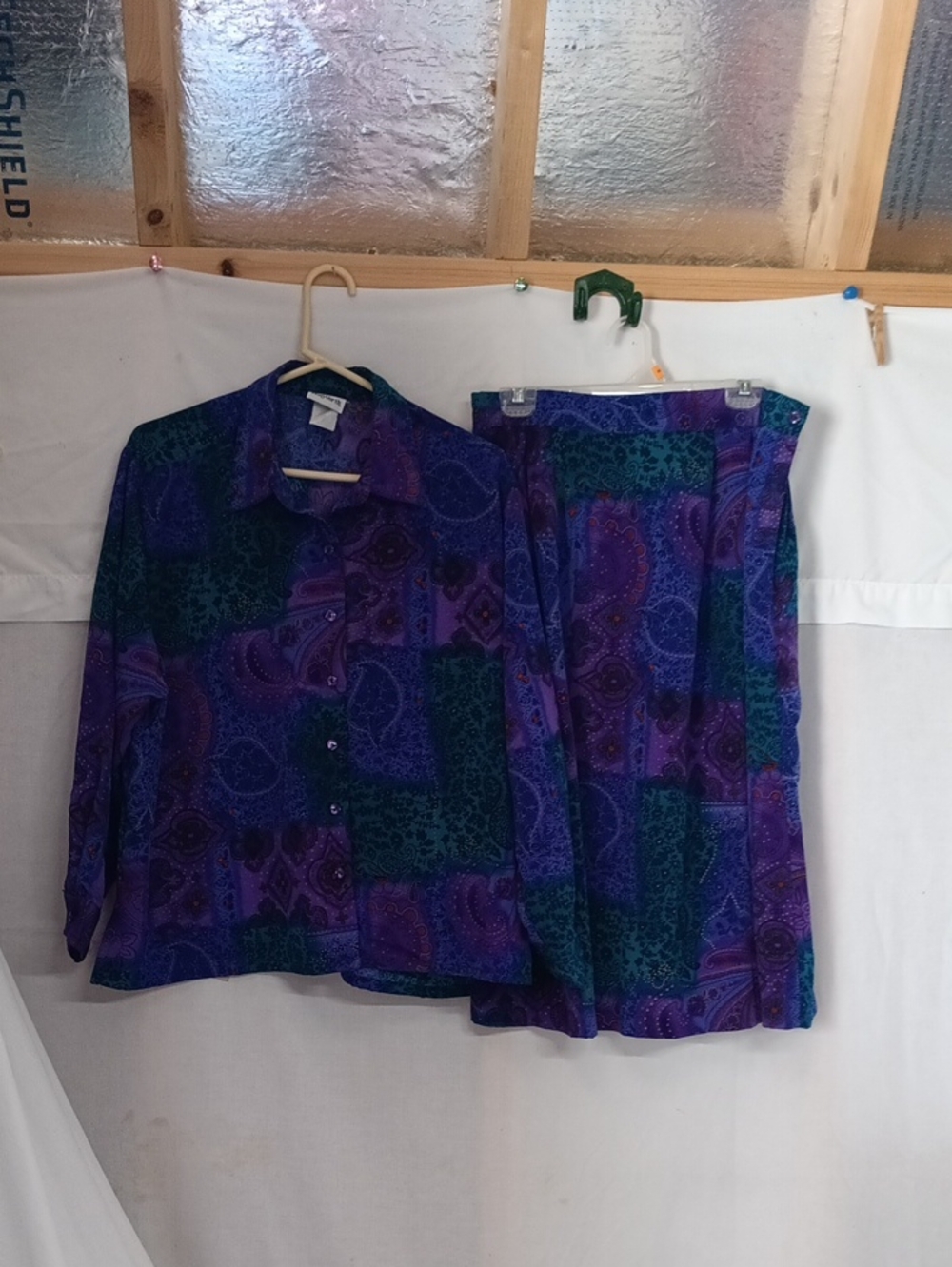 Bon Worth Purple and Teal Paisley Two-Piece Skirt Set Lg P